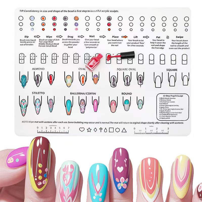 Acrylic Nail Training Mat, Plantilla en Silicona Para Principiantes, Aprender Aplicar Uñas Acrílicas, Ayudará Aprender Los Conceptos Básicos De La Aplicación Acrílica